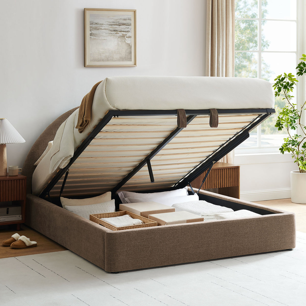 Resort Queen Arched Upholstered Fabric Storage Platform Bed Frame by Modway