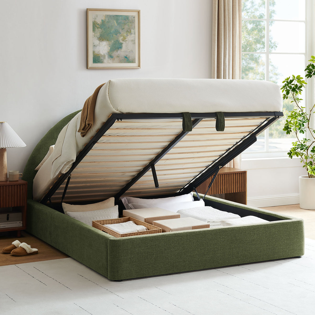 Resort King Arched Upholstered Fabric Storage Platform Bed Frame by Modway