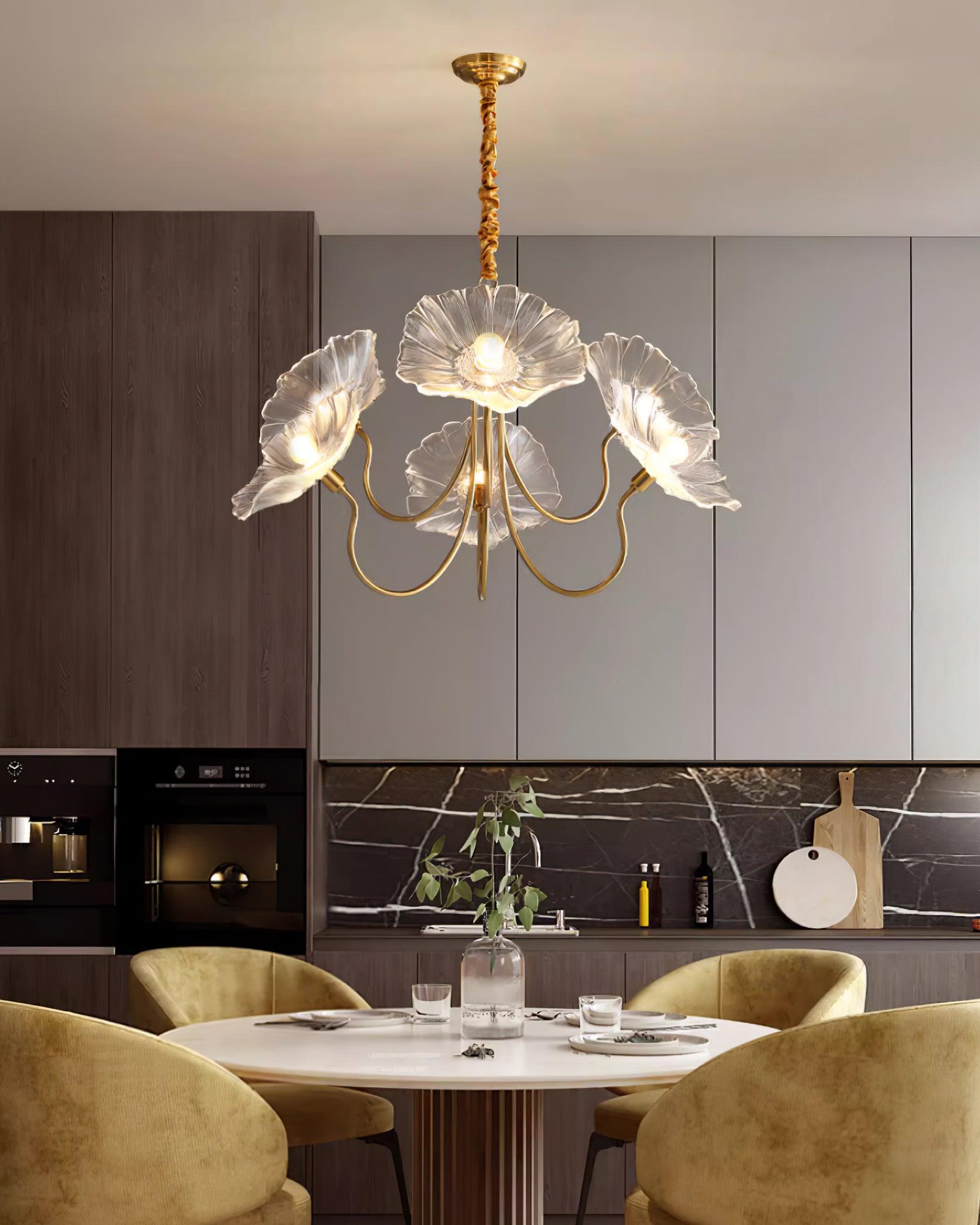 Murano Glass Flowers Chandelier Frosted Leaf Ceiling Light