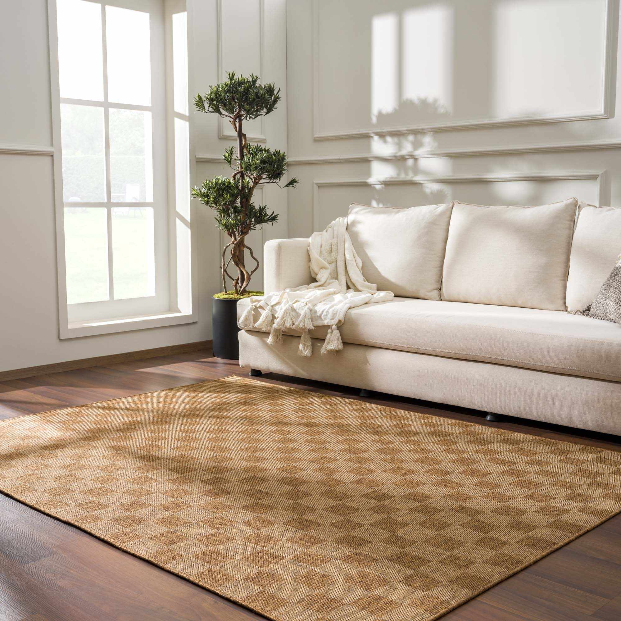 Kuval Checkered Brown Outdoor Rug
