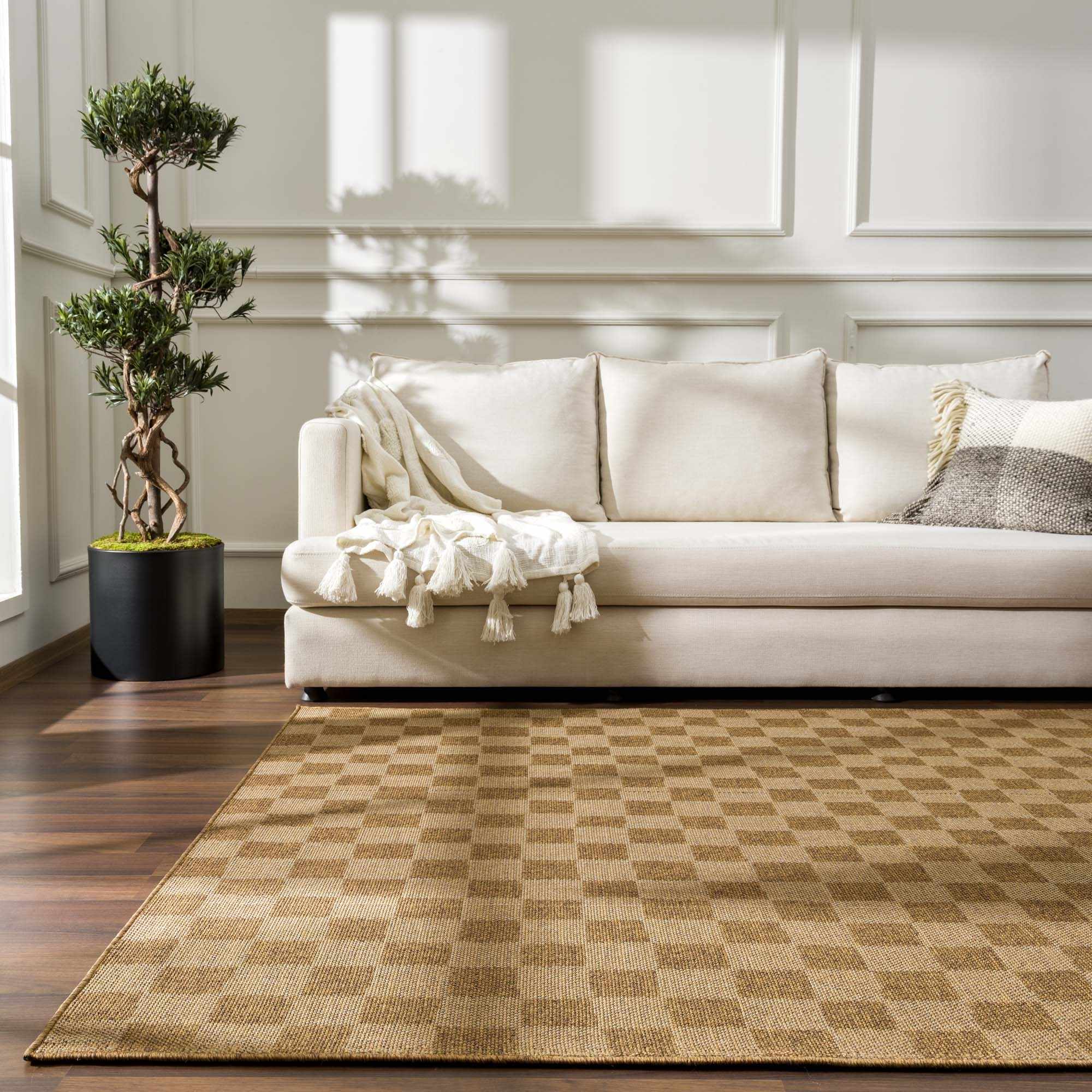 Kuval Checkered Brown Outdoor Rug