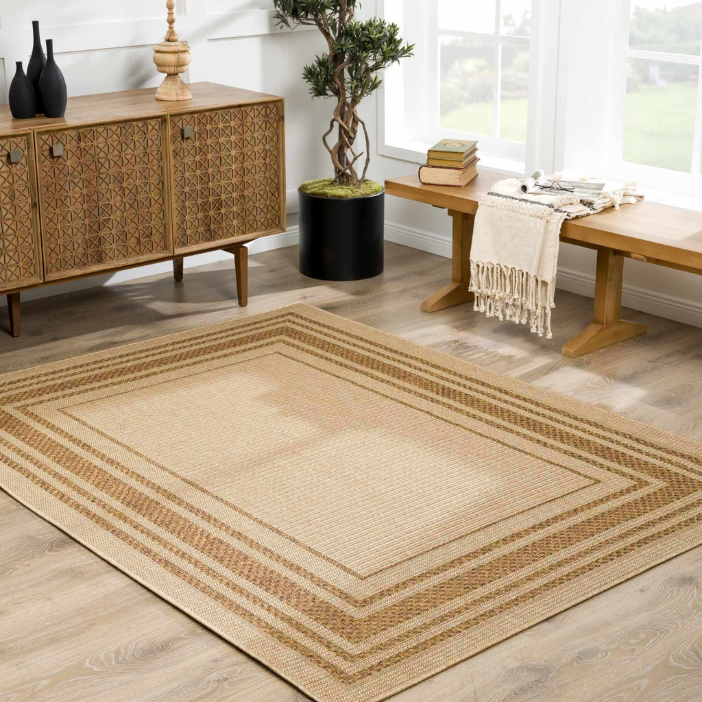 Isoko Bordered Faux Jute Outdoor Rug