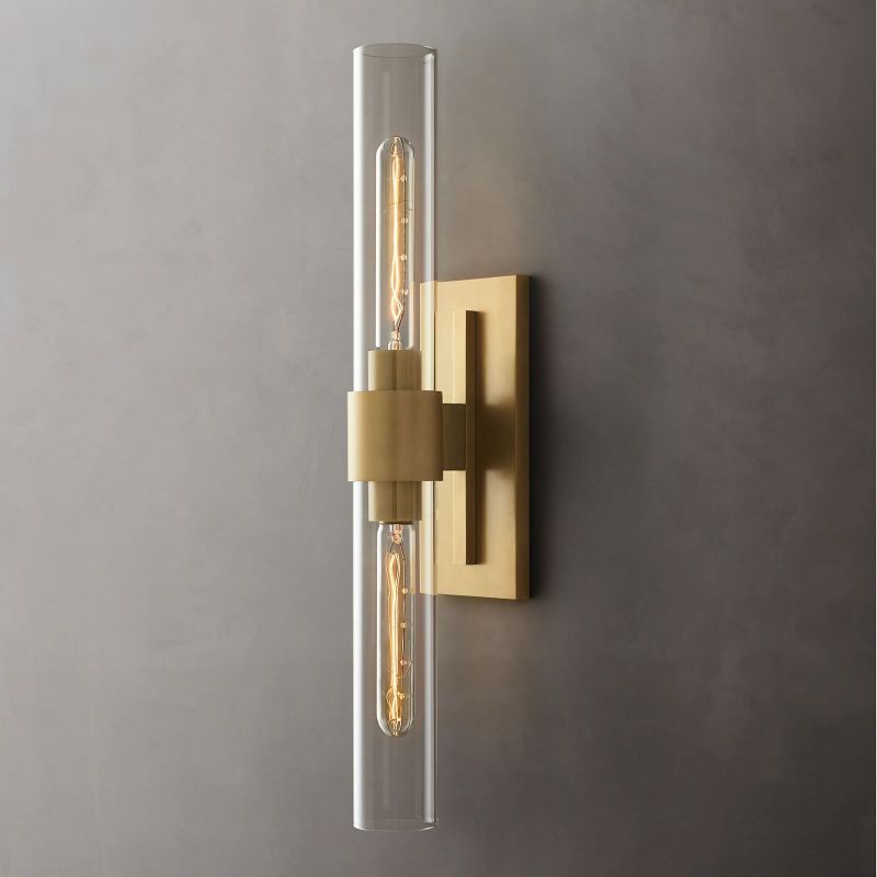 23" Brass Glass Wall Sconce 2-Light E12 Modern Vanity Light
