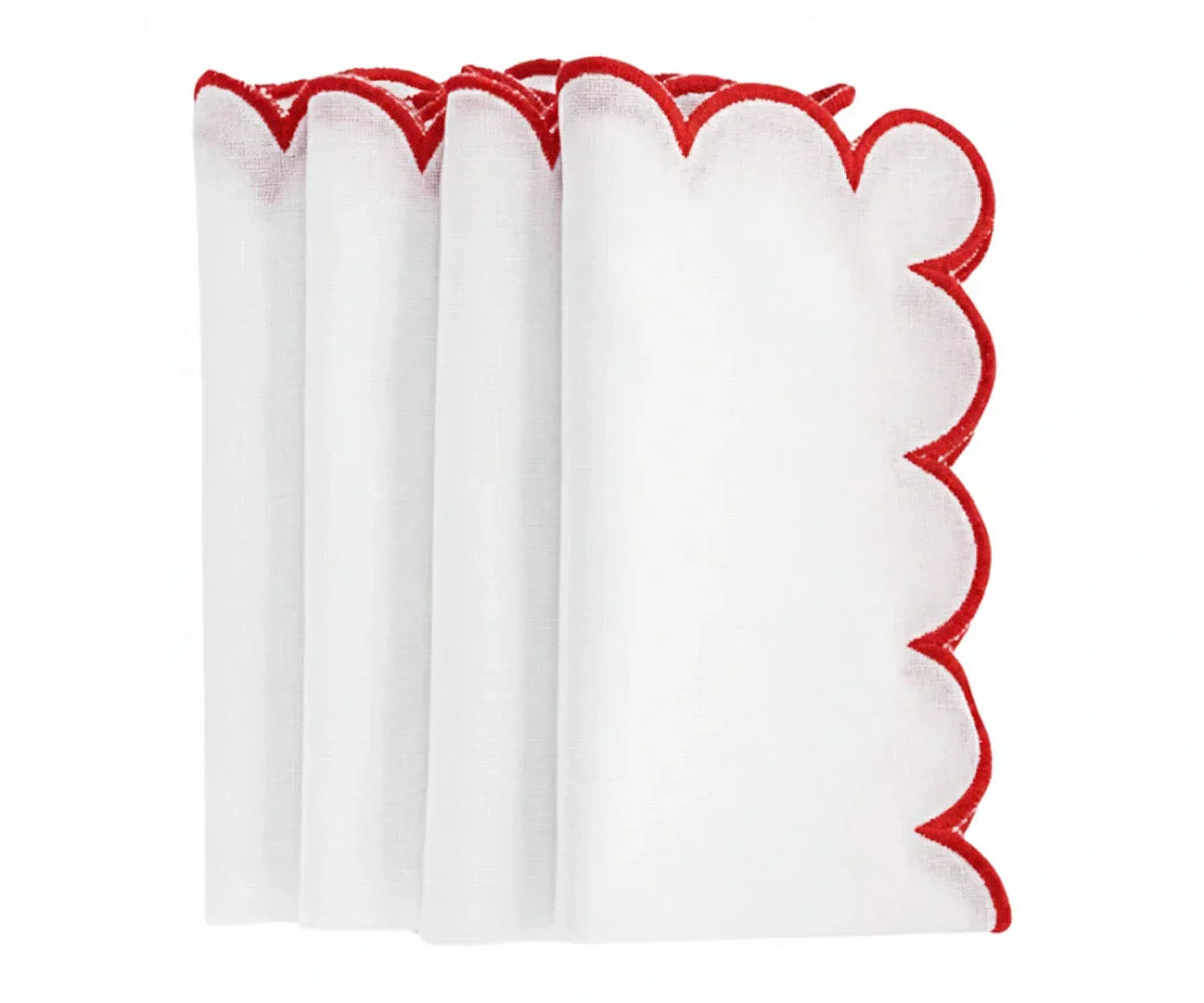 Red Fabric Napkins - Scalloped