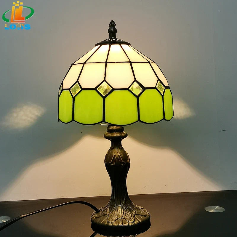 8" Nordic Plaid Table Lamp Modern Bedside Desk Light Green Purple Yellow Girls