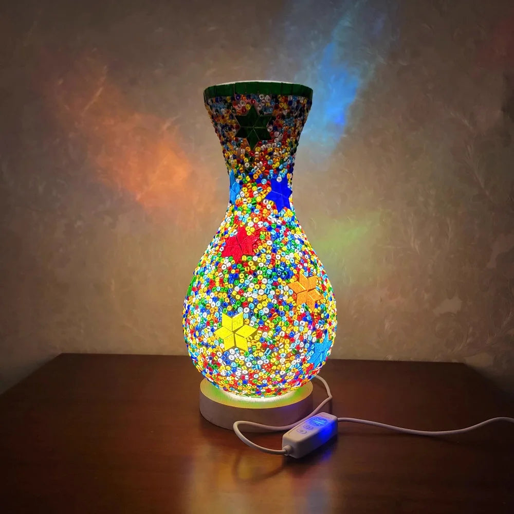 Turkish Mosaic Table Lamp Hand Inlaid Glass Mediterranean Bedroom Living Room Decor