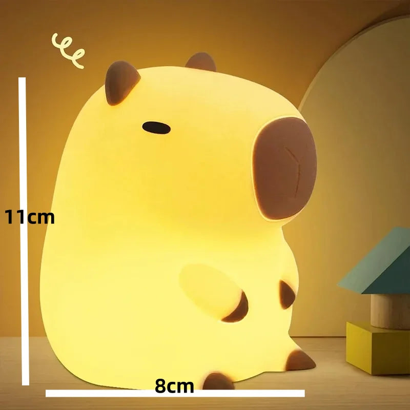 Cute Capybara Night Light Silicone LED Bedside Lamp Cartoon Sleep Decor Gift