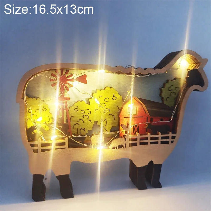Wooden Animal LED Night Light Battery Table Lamp Kids Bedroom Decor Gift