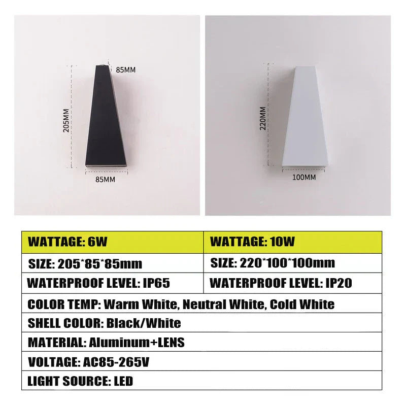 IP65 Waterproof LED Outdoor Wall Sconce Aluminum Porch Garden Modern Light