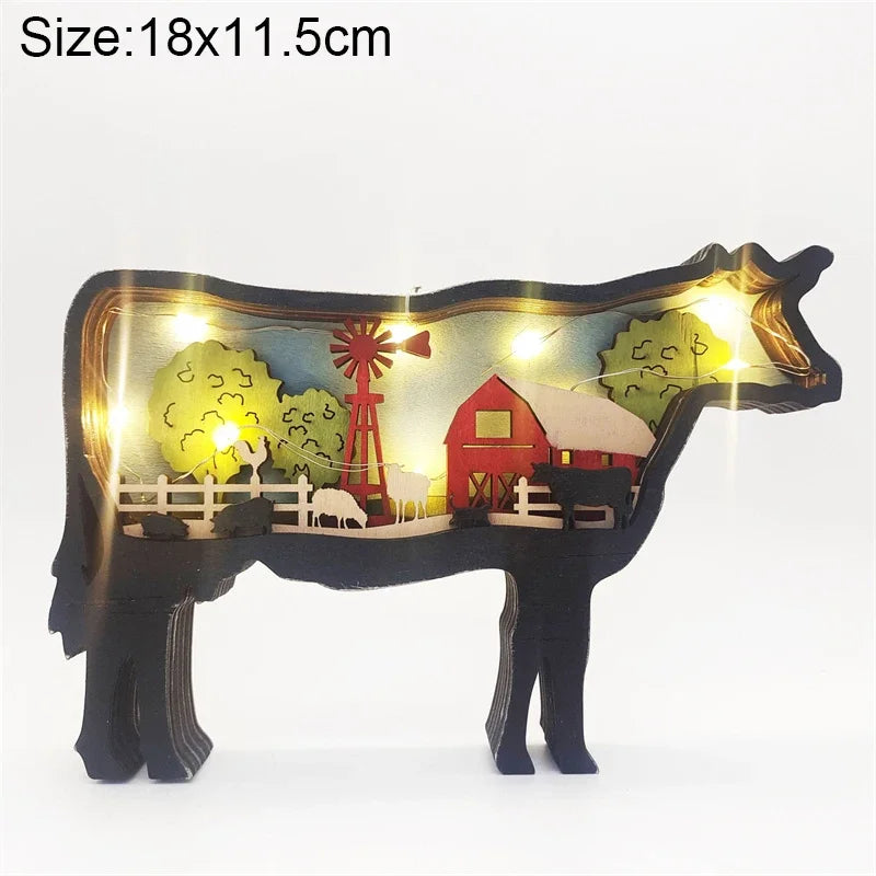 Wooden Animal LED Night Light Battery Table Lamp Kids Bedroom Decor Gift