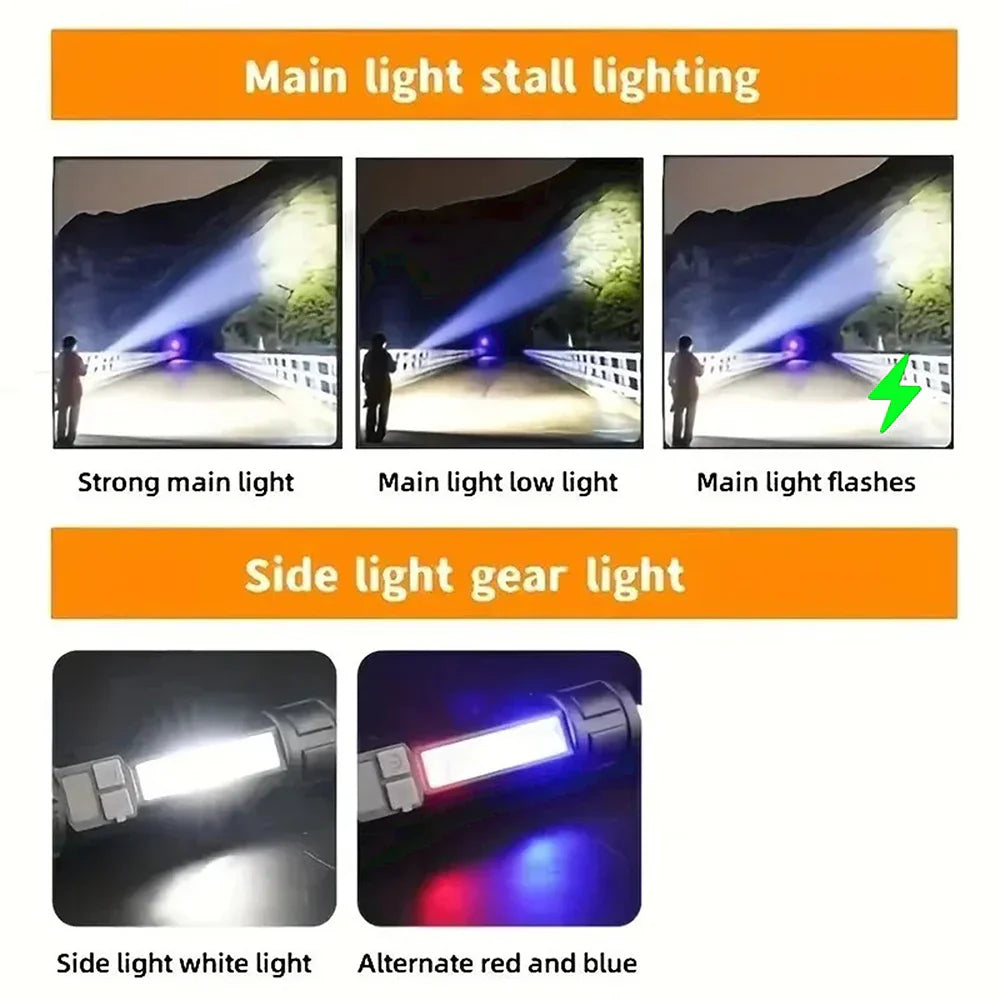 High Power LED Flashlight TYPE-C Rechargeable COB Torch Outdoor Camping Hiking Light