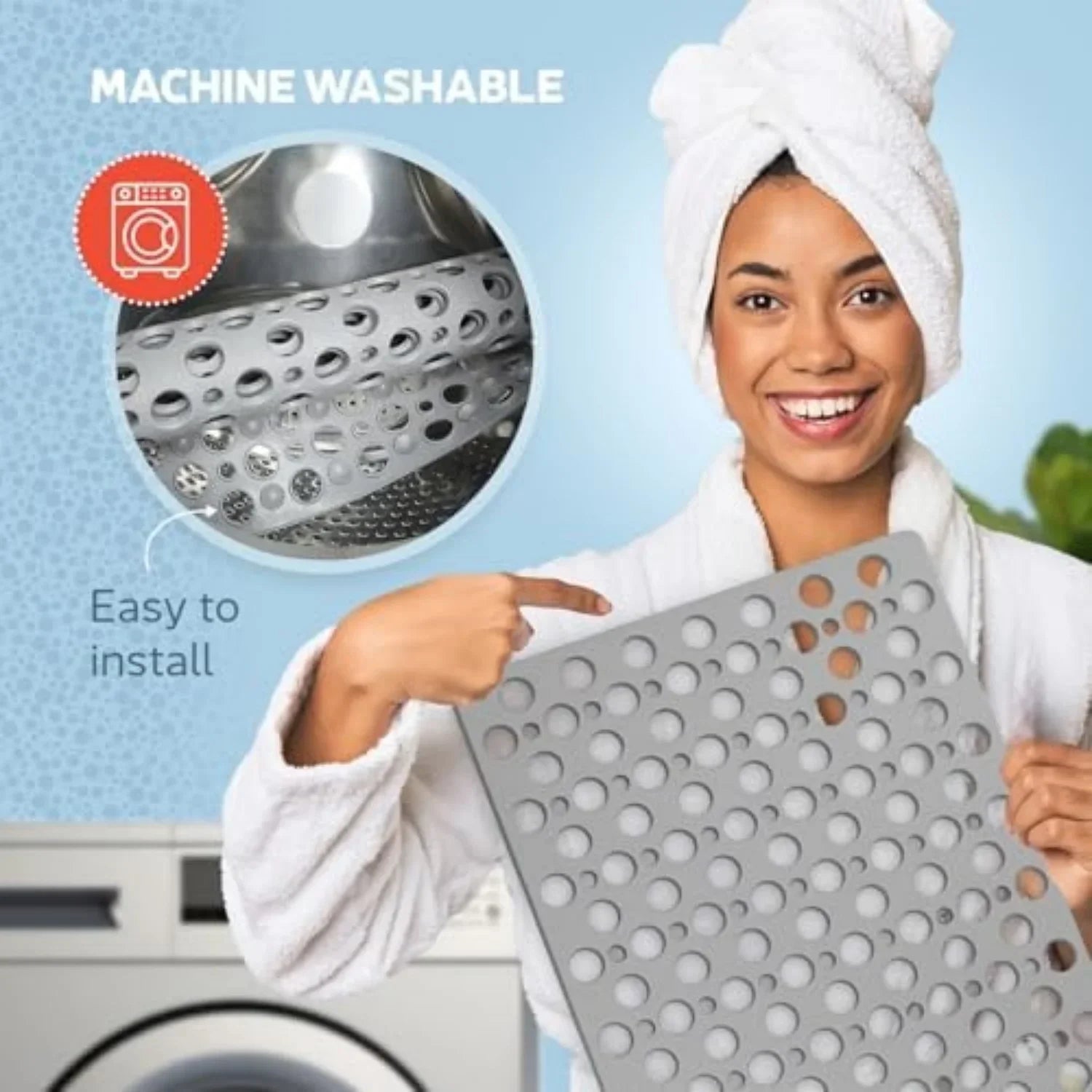 Non Slip Bathtub Shower Mat with Suction Cups Drain Holes 30x17 Inch