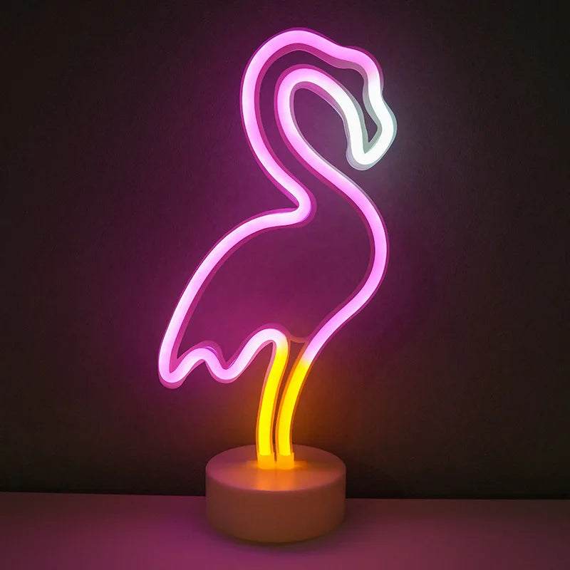 Neon Night Light USB Battery Table Lamp Flamingo Cactus Room Decor for Bedroom