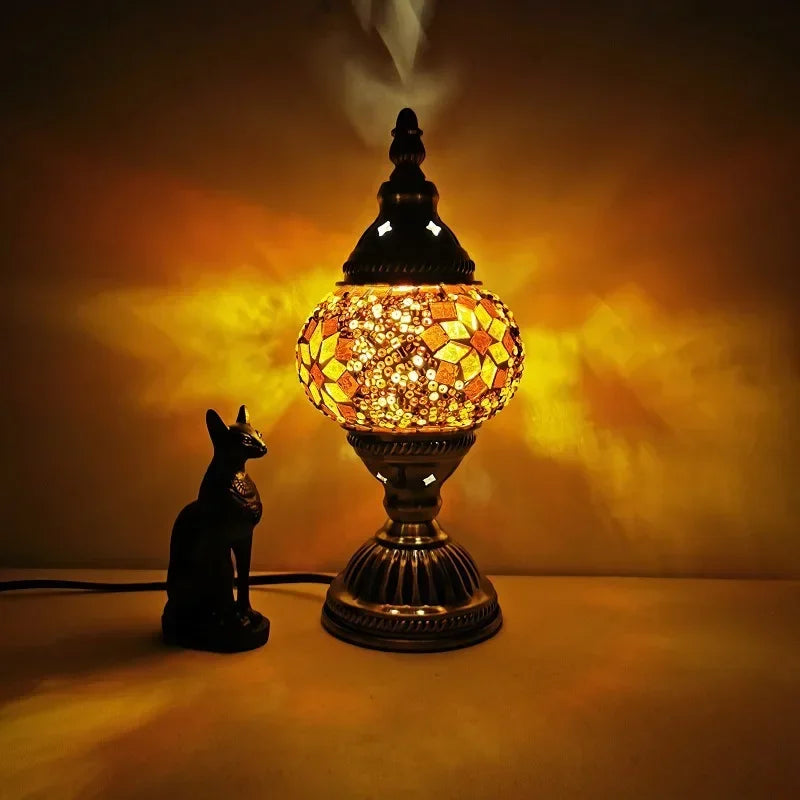 Turkish Stained Glass Table Lamp Mosaic Retro Bedside Cafe Decor Light