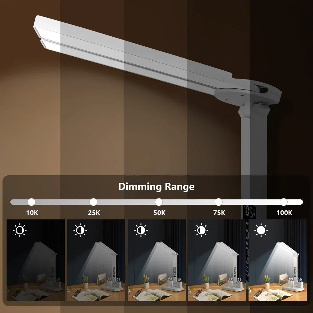 LED Eye Protection Desk Lamp Double Head Rechargeable Dimmable Light for Study