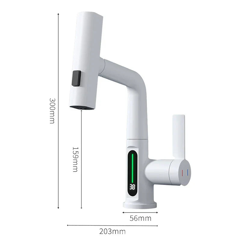 Pull Out Waterfall Kitchen Faucet Digital Display Hot Cold Mixer Sink Tap