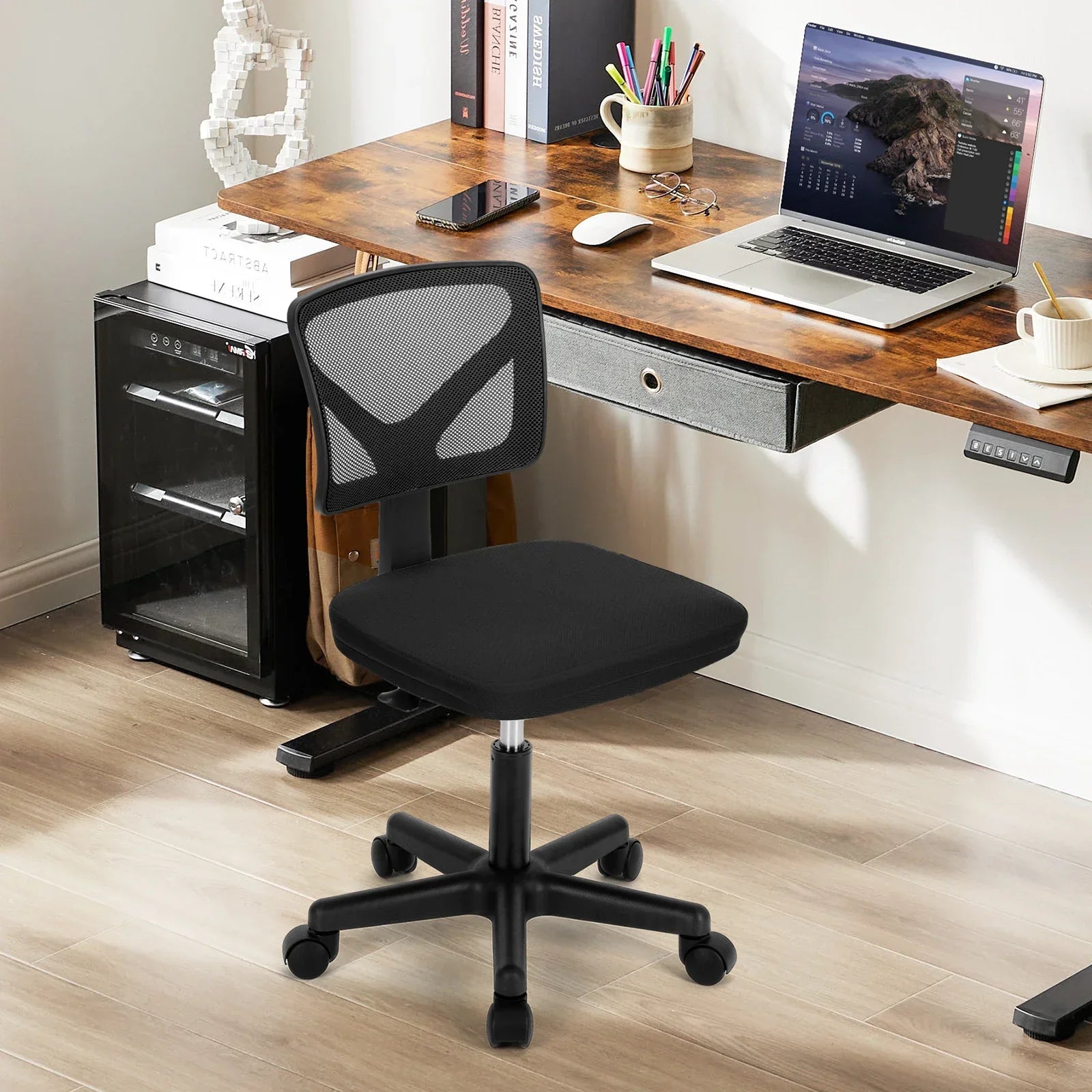 Armless Mesh Office Chair Low Back Adjustable Height Swivel Computer Chair