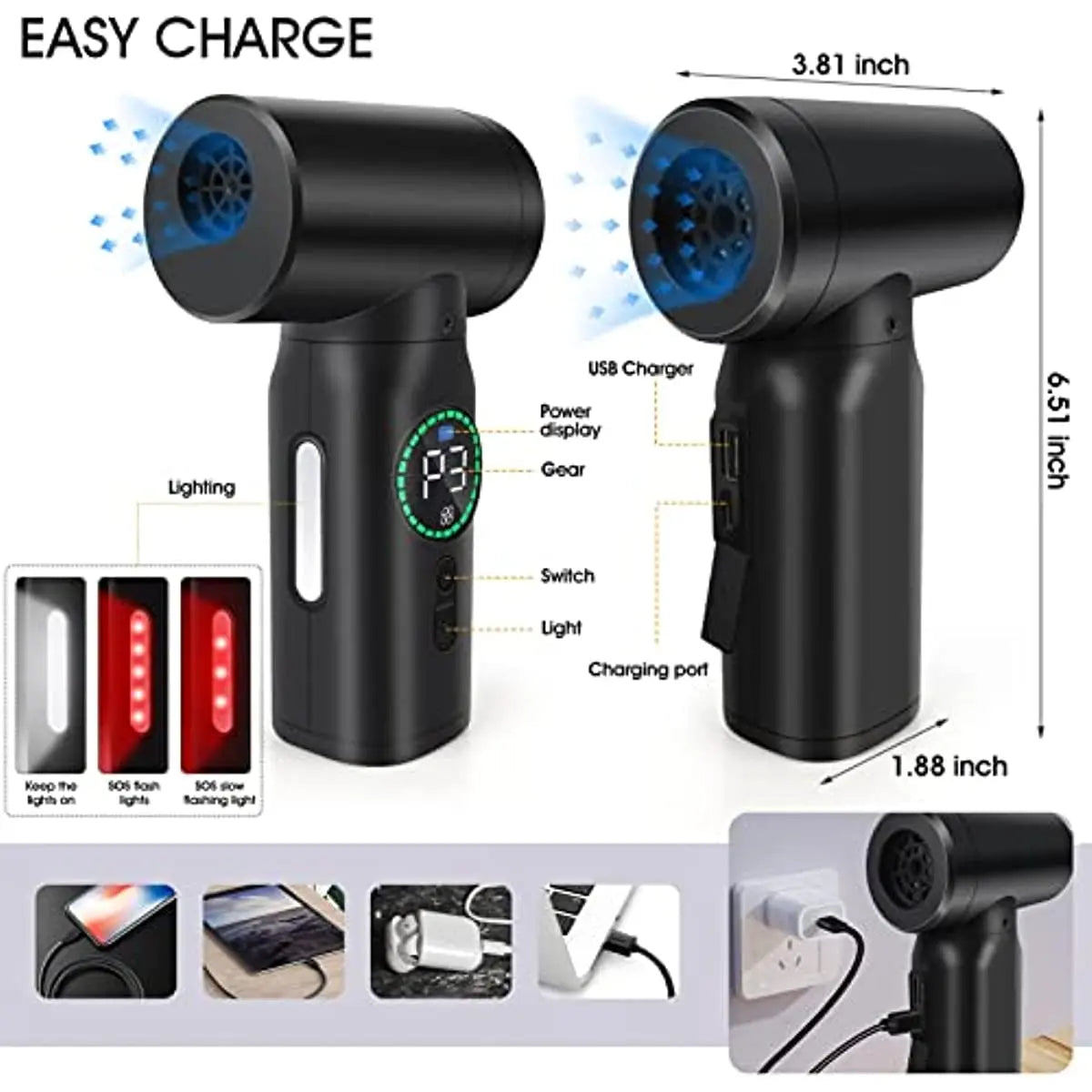 7500mAh Portable Air Duster – Cordless Compressed Blower & Vacuum for PC Keyboards
