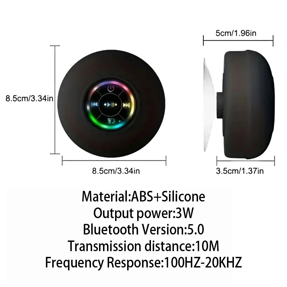 Portable Waterproof Bluetooth Speaker with LED Light Suction Cup Outdoor