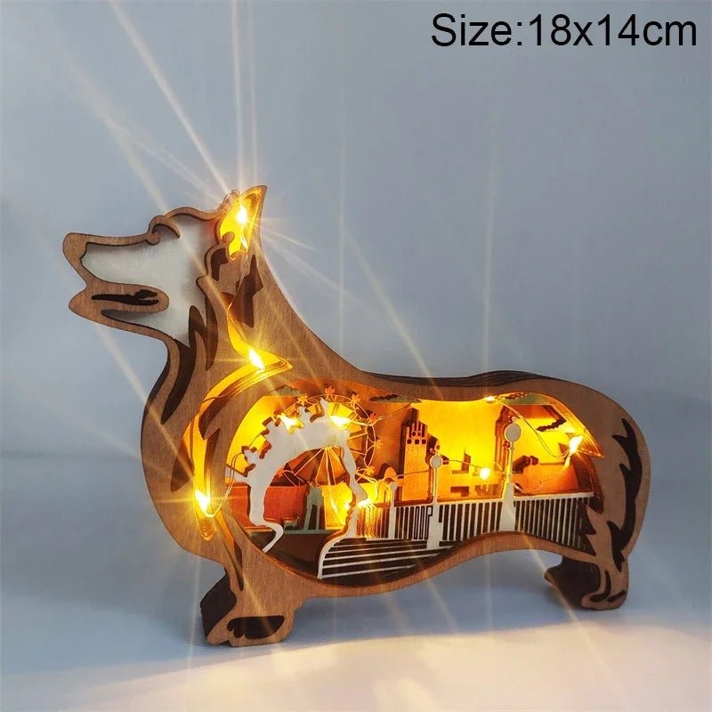 Wooden Animal LED Night Light Battery Table Lamp Kids Bedroom Decor Gift