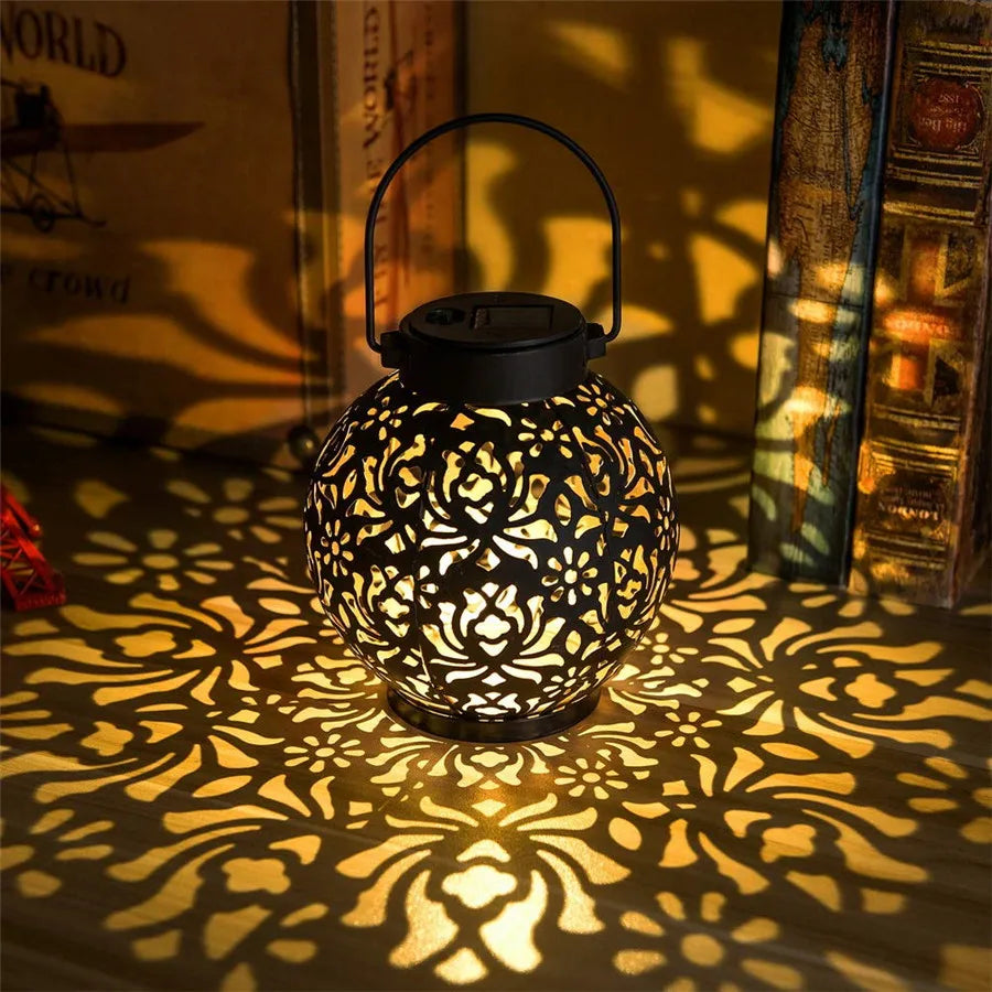 Outdoor Solar Garden Hanging Iron Art LED Light Waterproof Landscape Projection