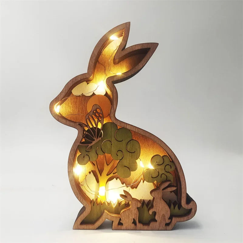 Wooden Animal LED Night Light Battery Table Lamp Kids Bedroom Decor Gift