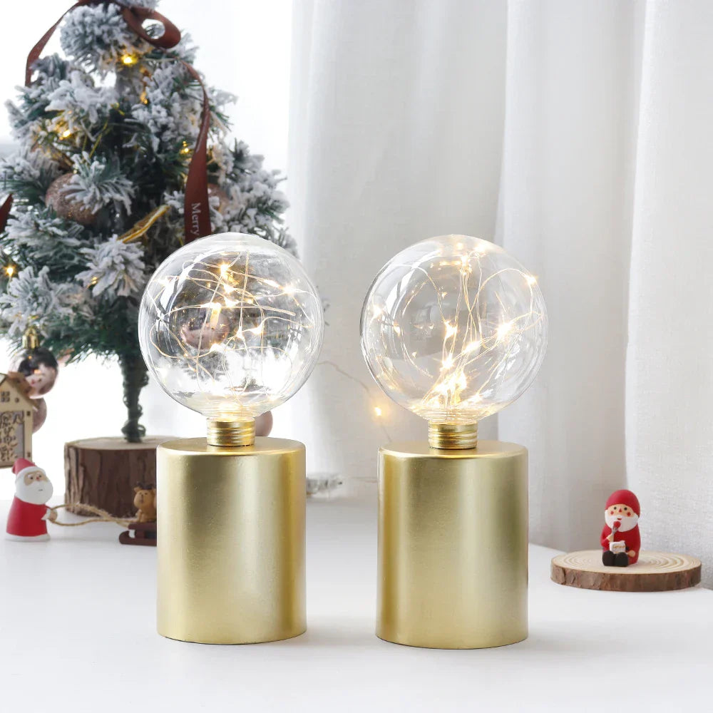 2Pcs Gold Table Lamp Battery Powered Cordless LED Light Bedroom Living Room Decor