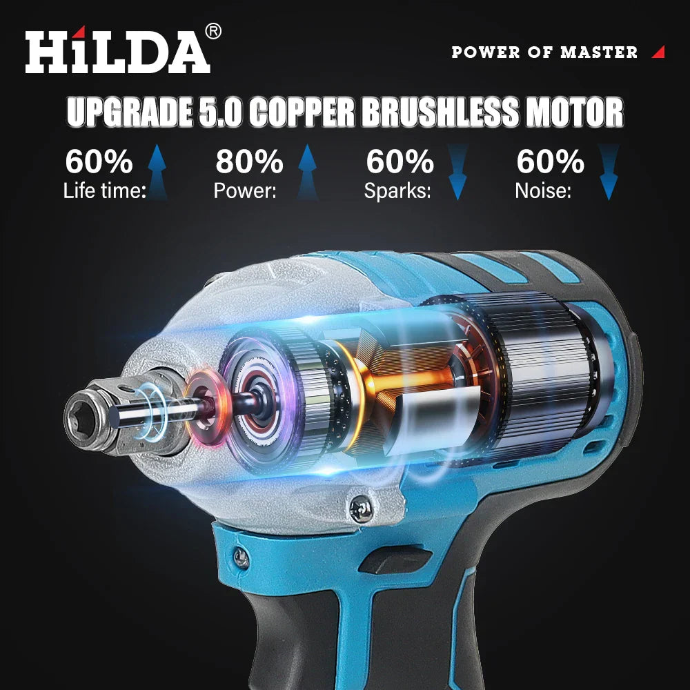 18V Cordless Impact Wrench 1/2 Inch Brushless Electric Socket Tool
