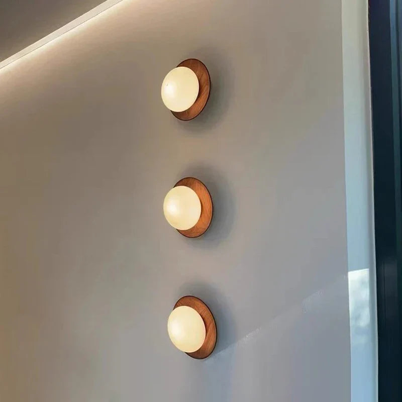 Wabi Sabi Wood Wall Sconce Walnut Glass Bedroom Bedside Hallway Stair Light