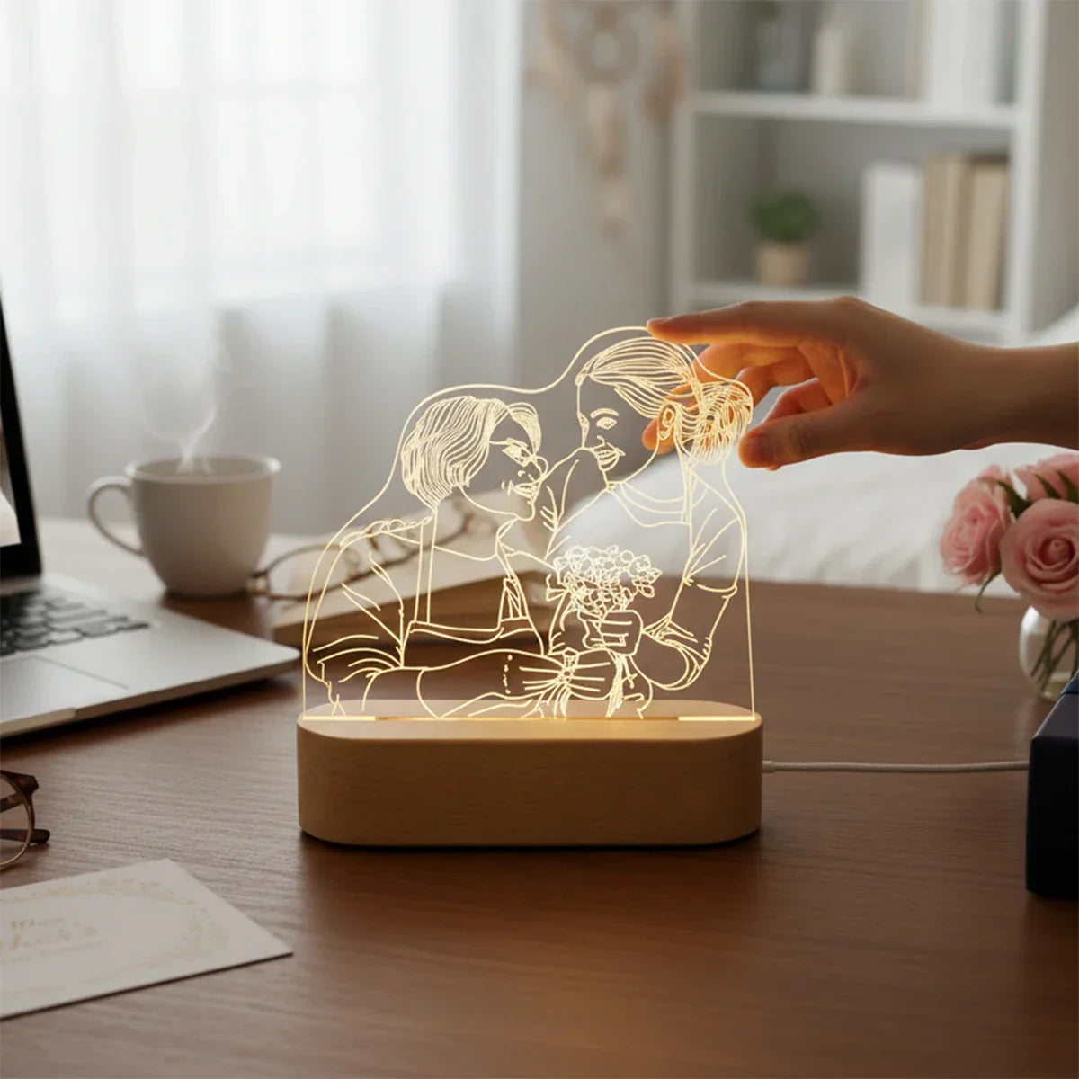 Custom 3D Photo Lamp LED Night Light Wooden Base Personalized Gift