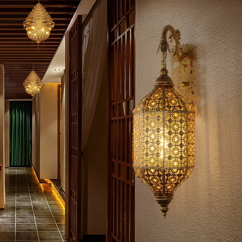Turkish Golden Iron Wall Lamp Handmade Openwork Vintage Hallway Bedroom Decor
