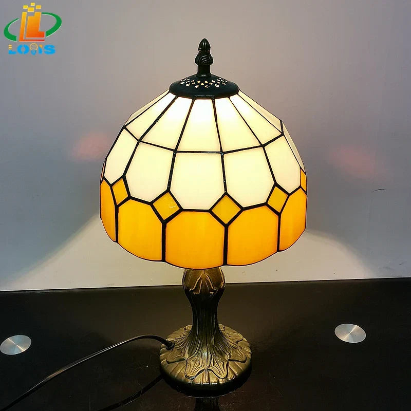 8" Nordic Plaid Table Lamp Modern Bedside Desk Light Green Purple Yellow Girls