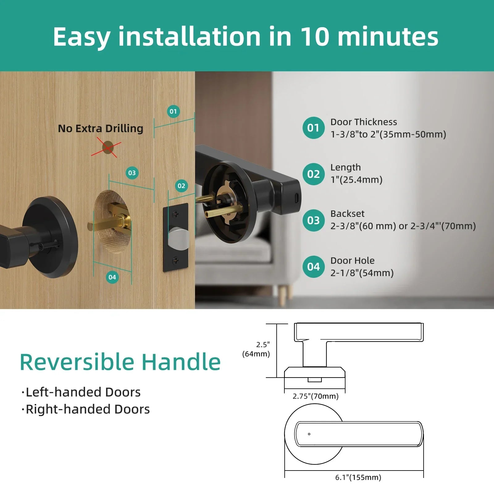 Fingerprint Smart Door Lock with App Control Touchscreen Keypad Passcode Unlock