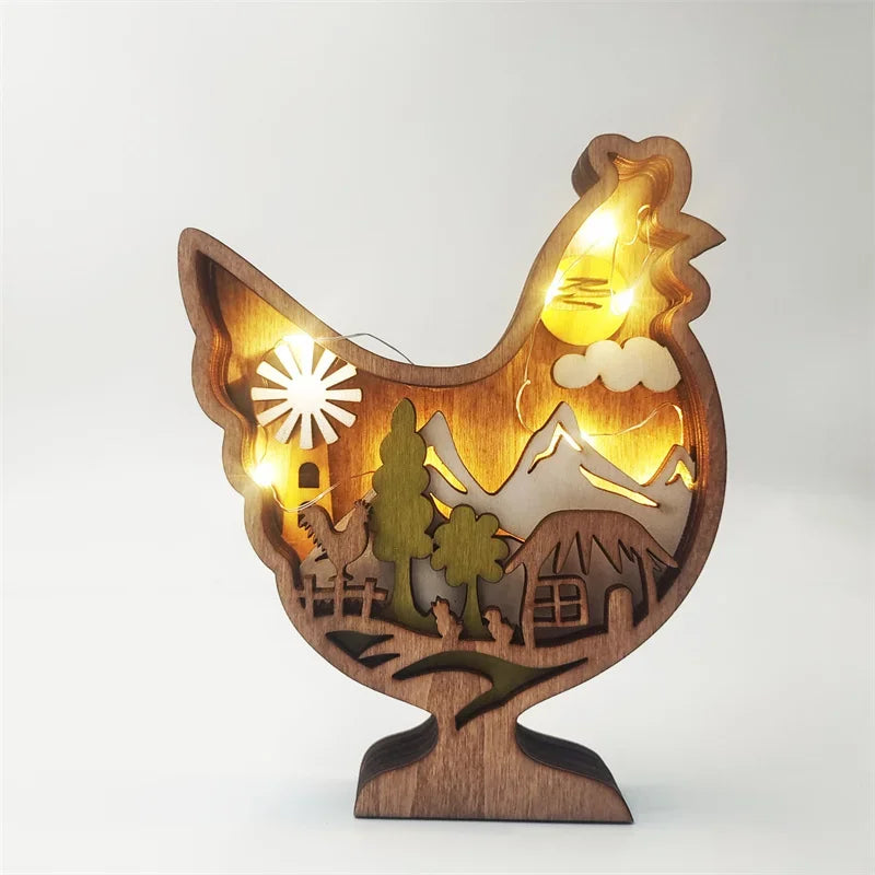Wooden Animal LED Night Light Battery Table Lamp Kids Bedroom Decor Gift