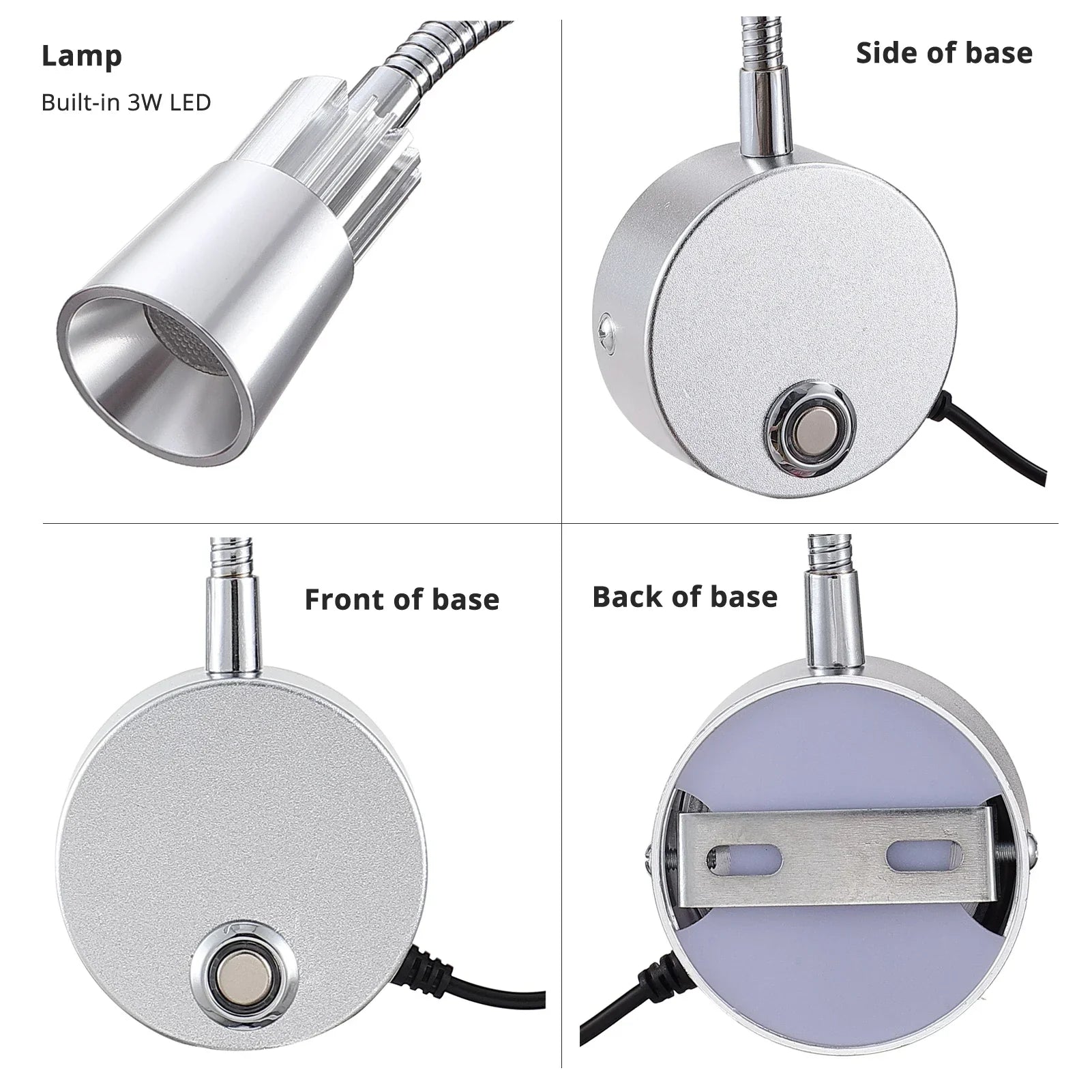 USB Wall Reading Lamp Dimmable Gooseneck Bedside Light 3CCT CRI98