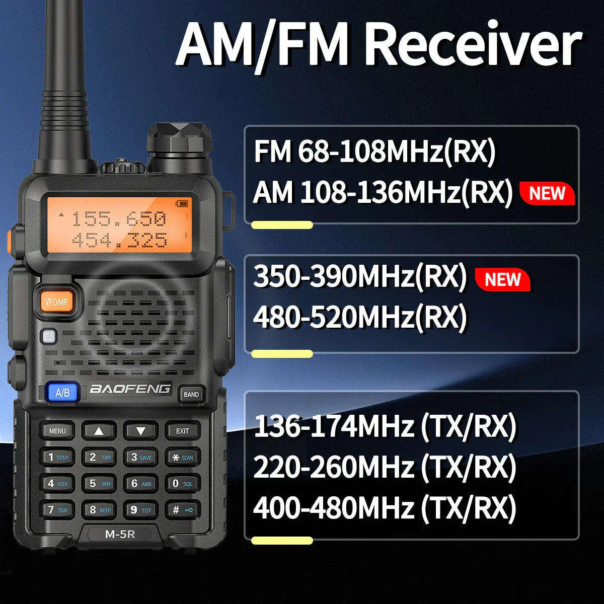 8W Multi Band Walkie Talkie Long Range Two Way Radio USB C Handheld