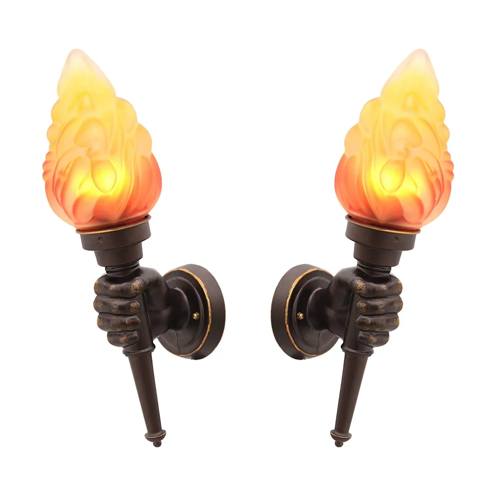 Pack of 2 Rustic Outdoor Wall Lights LED Flame Torch Lamps E27 Garden Lighting