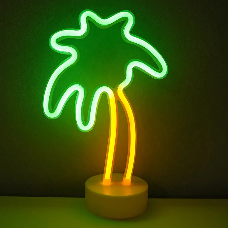 Neon Night Light USB Battery Table Lamp Flamingo Cactus Room Decor for Bedroom