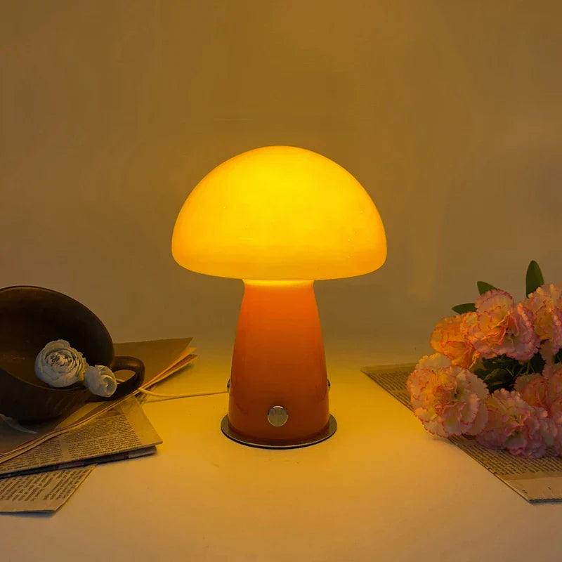 Vintage Glass Mushroom Lamp Nordic Bauhaus Bedroom Bedside Ambient Night Light