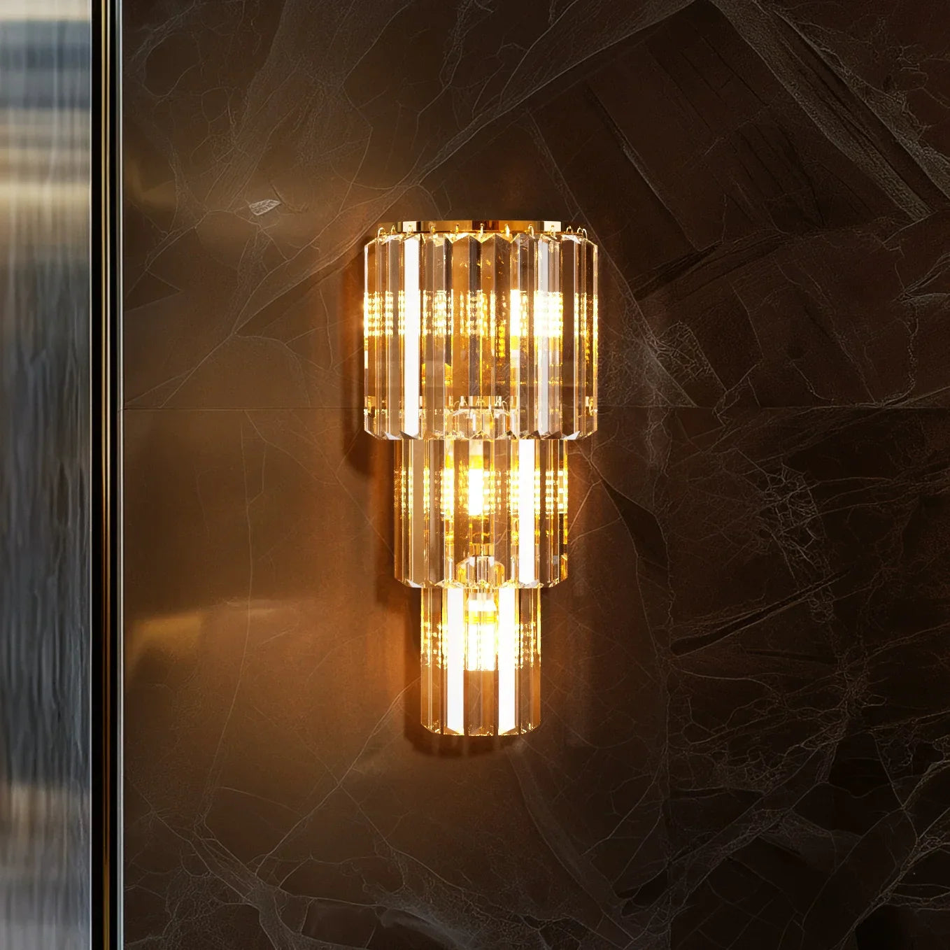 LUVODI Modern Crystal Wall Lamp 3-Layer Sconce E14 LED Corn Light Indoor Decor