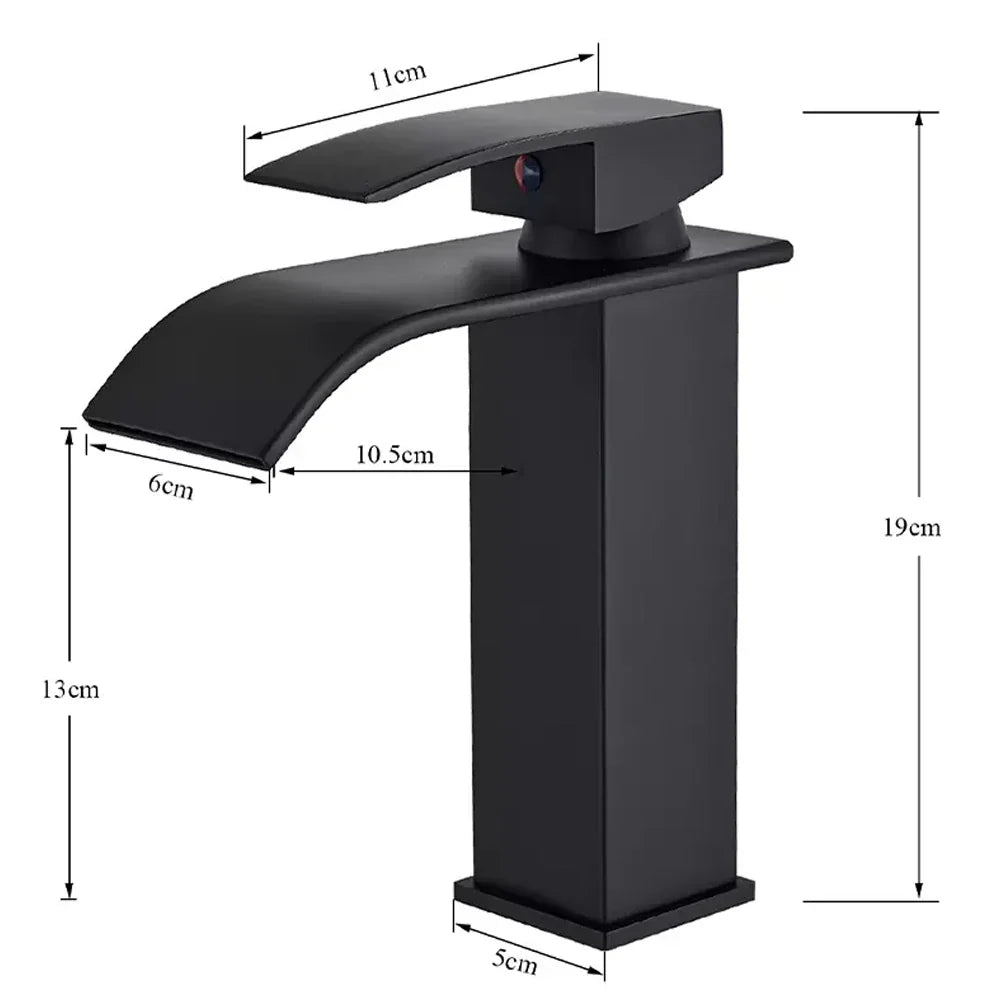Black Waterfall Bathroom Faucet Basin Mixer Tap Single Hole Hot Cold Sink Tap