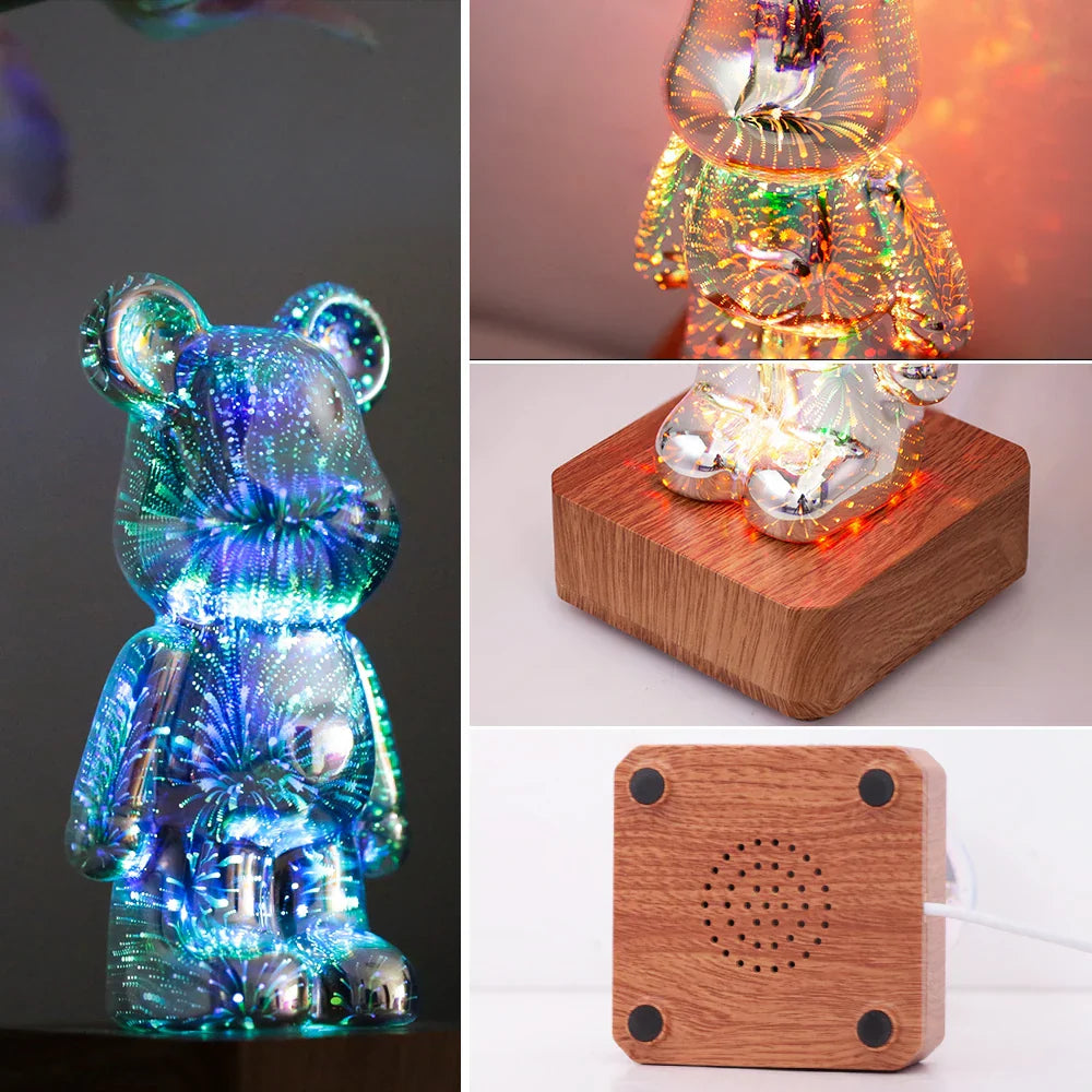 3D Firework Bear LED Night Light Color Changing USB Bedroom Kids Gift Lamp