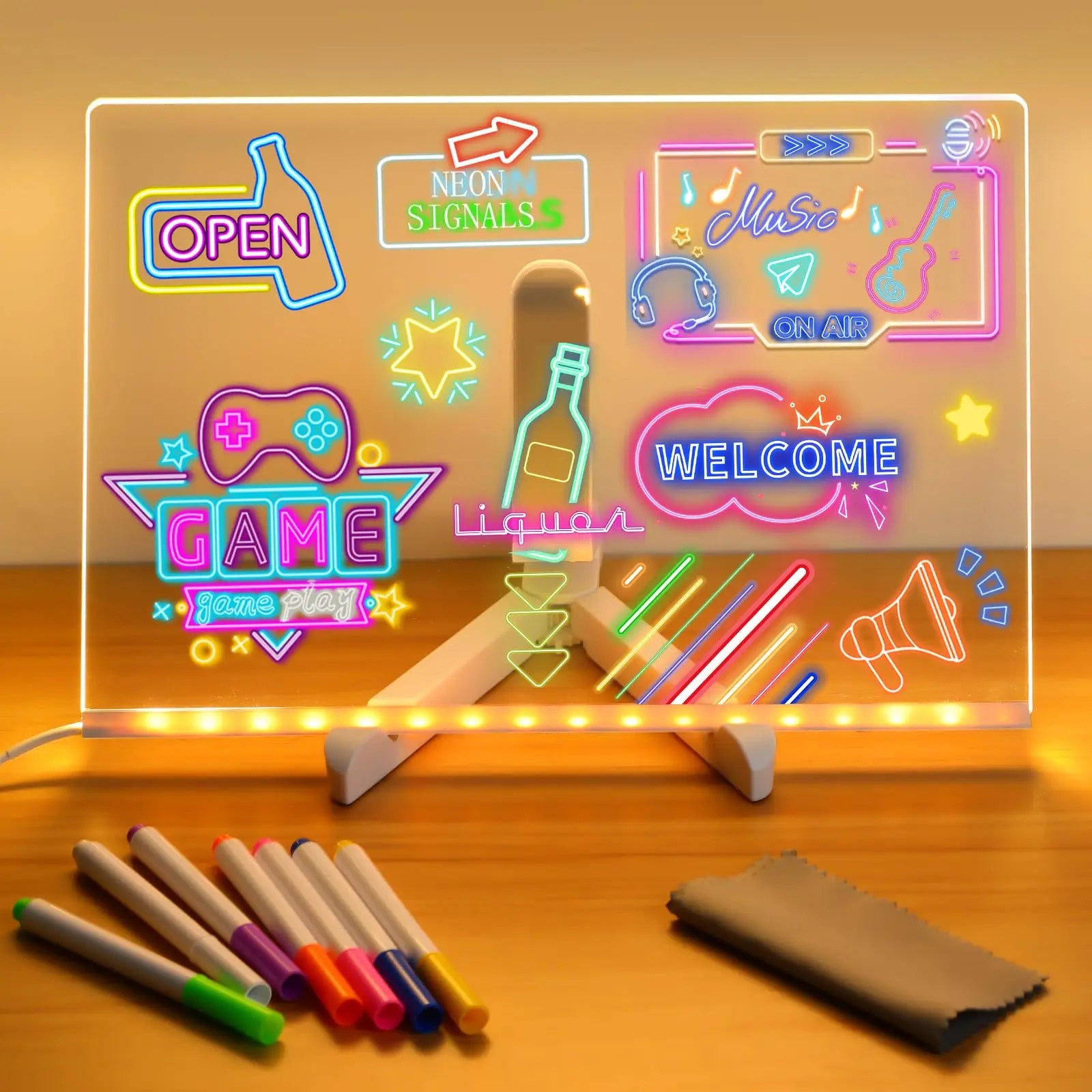 LED Kids Message Board – Colorful DIY Acrylic Drawing Board with 7 Pens Gift