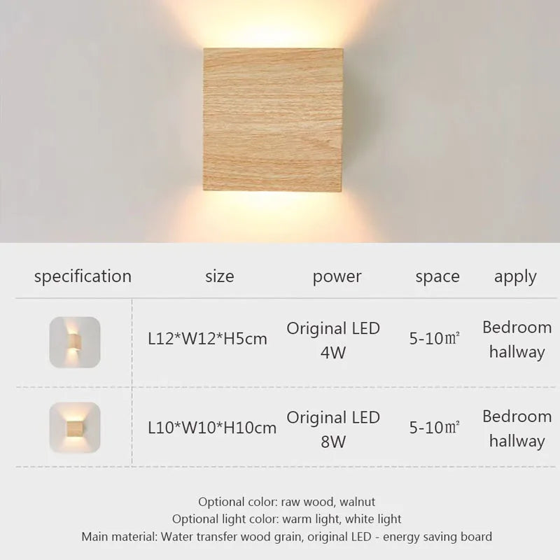 Nordic Wooden Wall Sconce LED Up Down Bedside Living Room Walnut Light