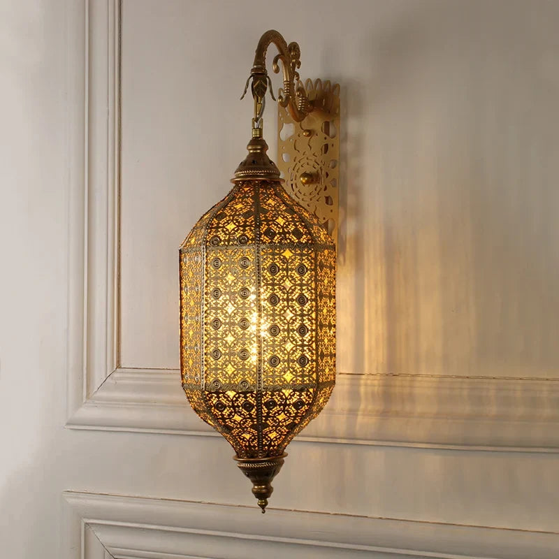 Turkish Golden Iron Wall Lamp Handmade Openwork Vintage Hallway Bedroom Decor