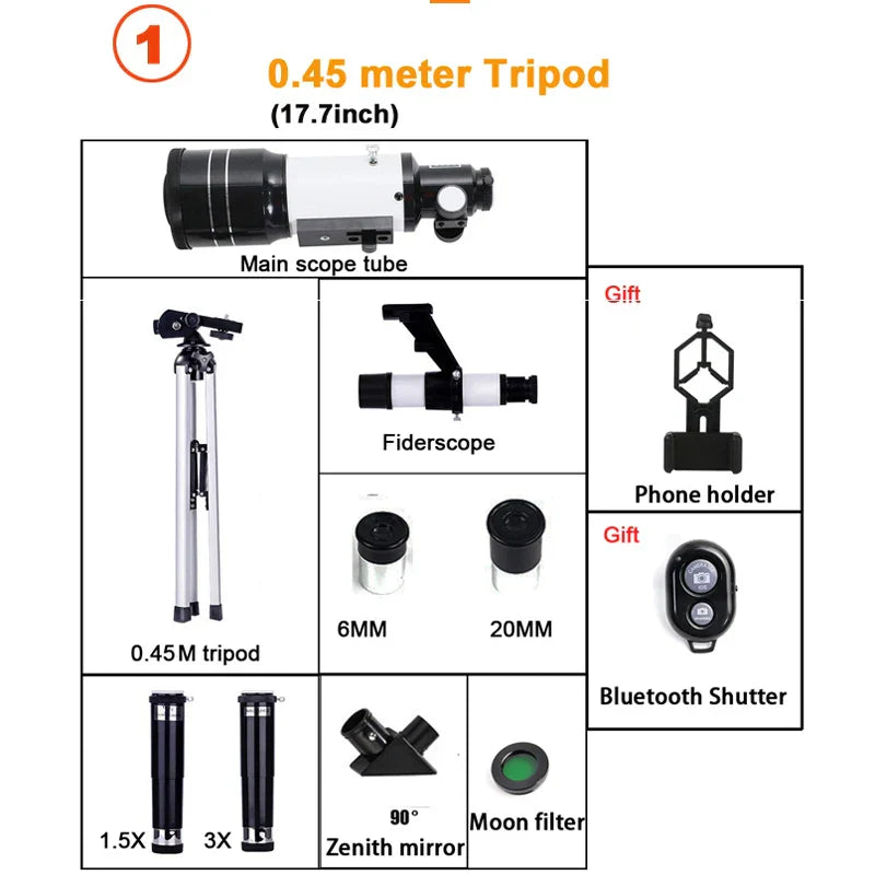 Professional Astronomical Telescope 150X HD Moon Viewing Refractor for Stargazing