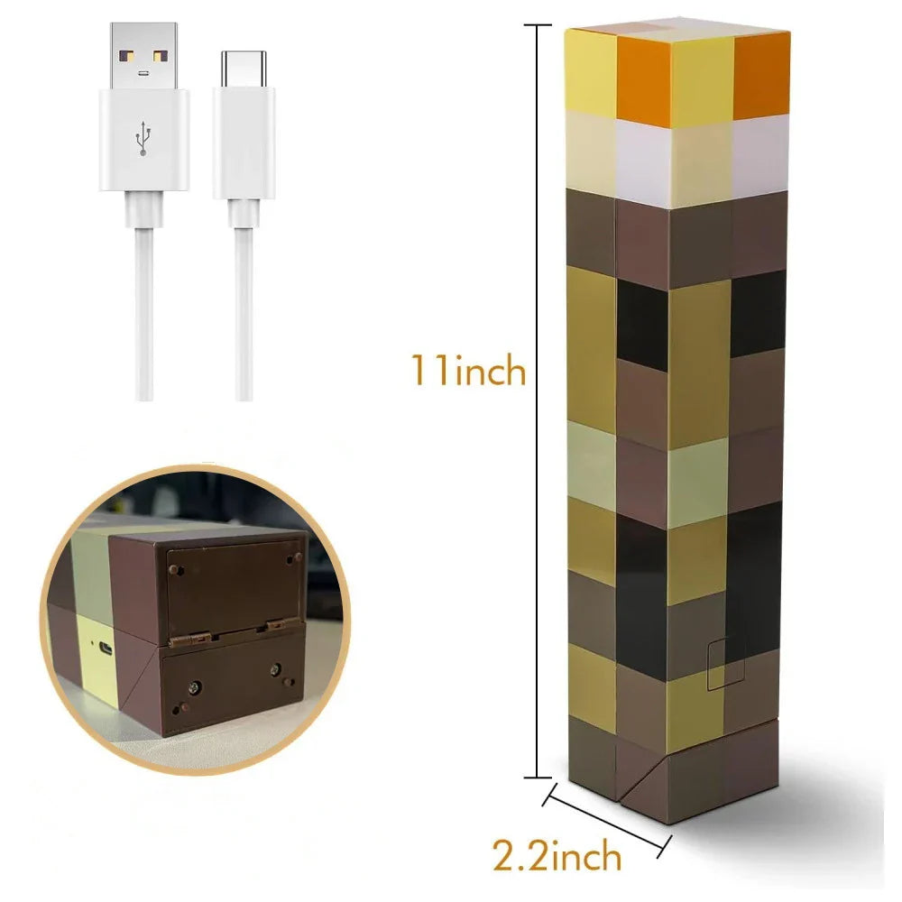 MC Game Torch Lamp LED Night Light 4 Colors USB Rechargeable Kids Bedroom Decor Gift