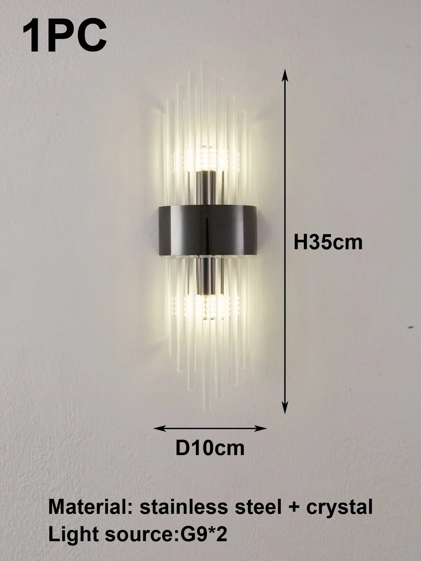 Crystal Wall Sconce G9 – Gold/Black Stainless Steel Light for Bedroom & Living Room