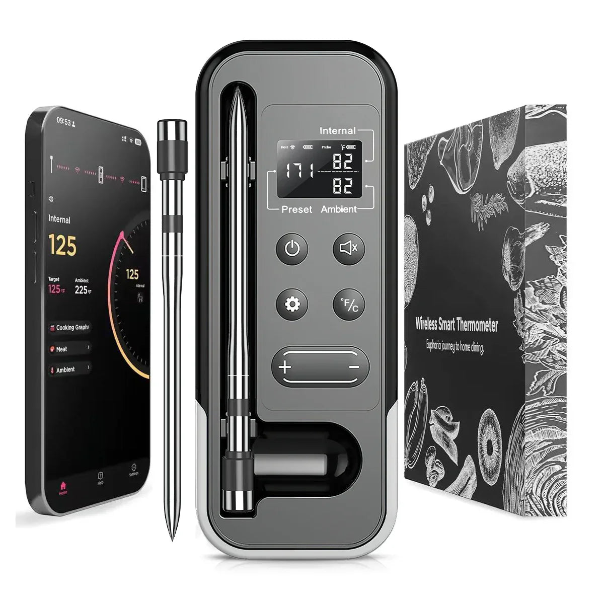 Smart Bluetooth BBQ Meat Thermometer Wireless Probe Grill Oven Alarm