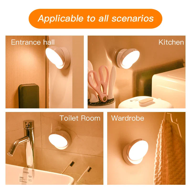 360° Rotating Magnetic LED Night Light Motion Sensor USB Rechargeable Lamp